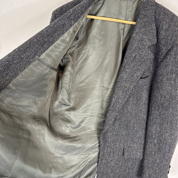 Harris Tweed Herringbone Sport Coat 40L Handwoven 100% Virgin Wool Gray Blazer - Picture 7 of 7